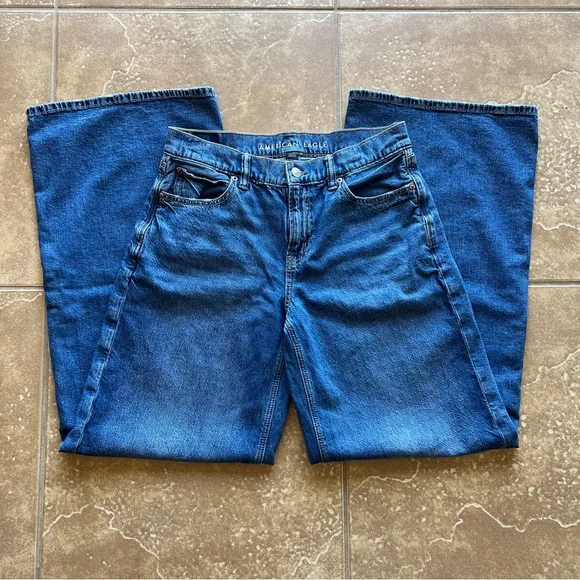 American Eagle Low Rise Ultra Wide Leg Jeans Extra Long Dark Wash Baggy Jeans. - Picture 11 of 16